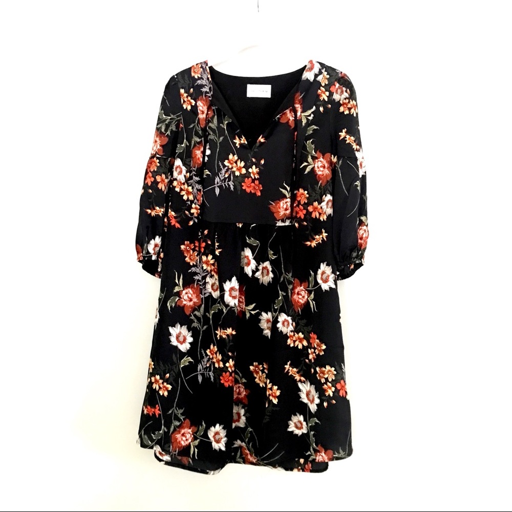 Love+Harmony Floral Silk Black Dress